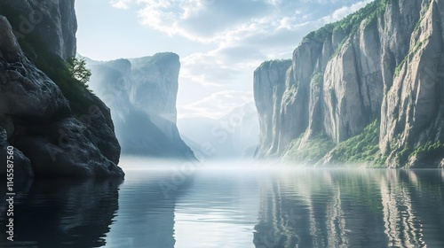 Majestic river reflections serene mountain landscape digital art calm environment aerial view nature's beauty