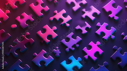 A puzzle with pieces in different colors and shapes. The puzzle pieces are scattered all over the image, creating a sense of chaos and disarray