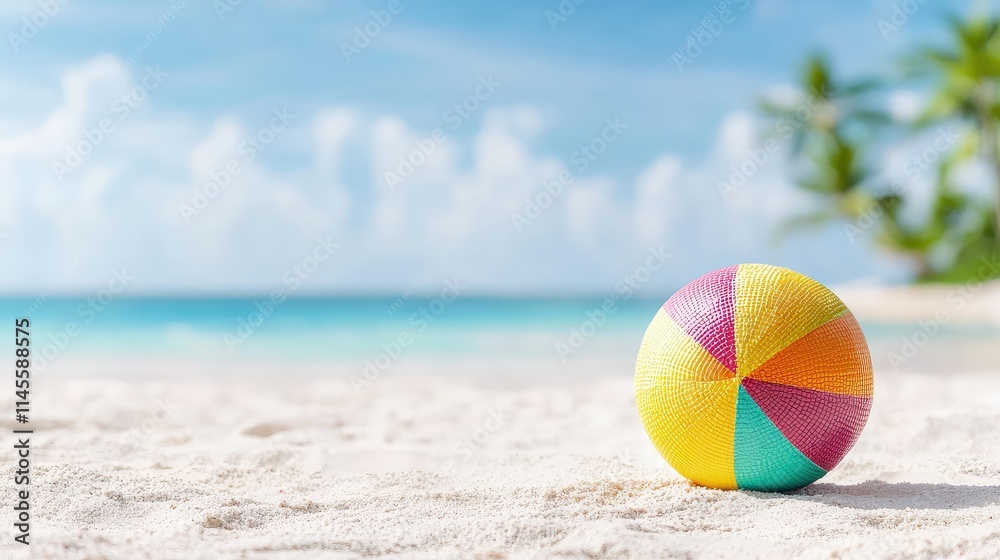 Obraz premium Colorful beach ball on a tropical beach.