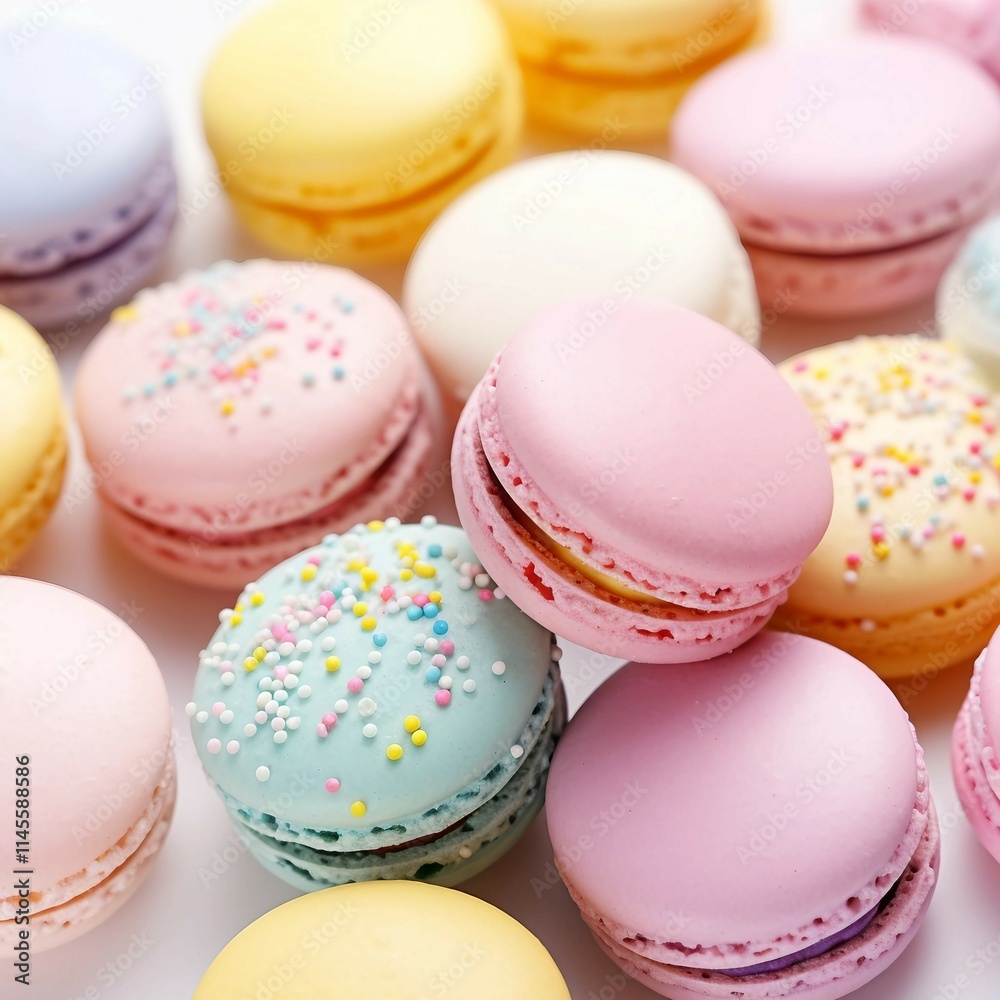Pastel Macaroons, Isolated on white background, flat lay Pastel Macaroons, Isolated on white background, flat lay
