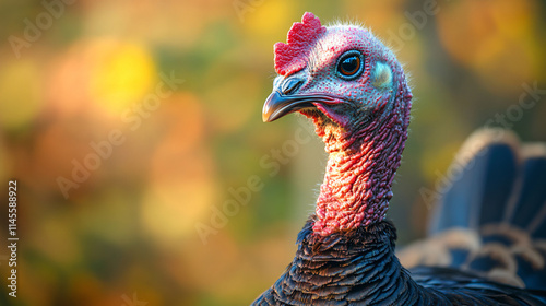 Thanksgiving turkey vibrant colorful backgrounds classic bird profile closeup harvest platter festive cards seasonal decor celebration design banner marketing copy space wallpaper warm poultry chicken photo