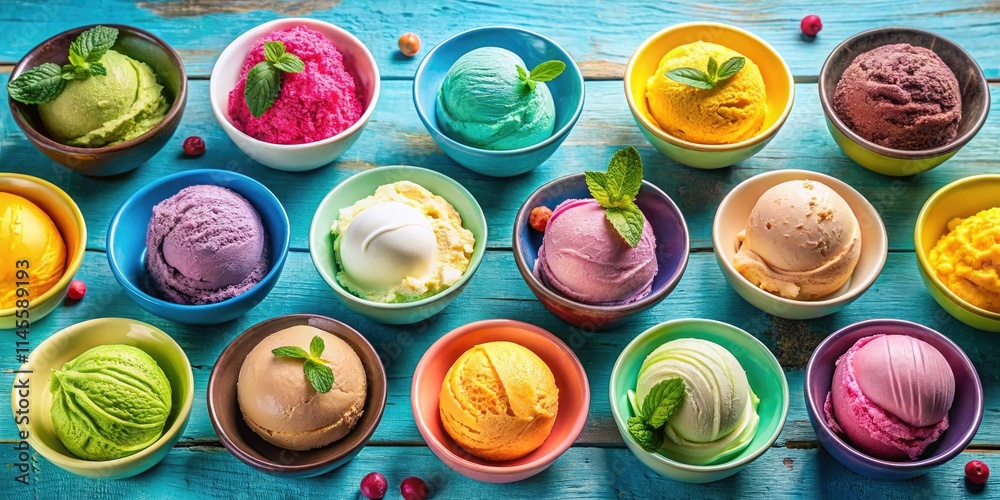 Colorful Ice Cream Bowls, Summer Treats, Delicious Dessert, Sweet Food Photography Colorful Ice Cream Bowls, Summer Treats, Delicious Dessert, Sweet Food Photography