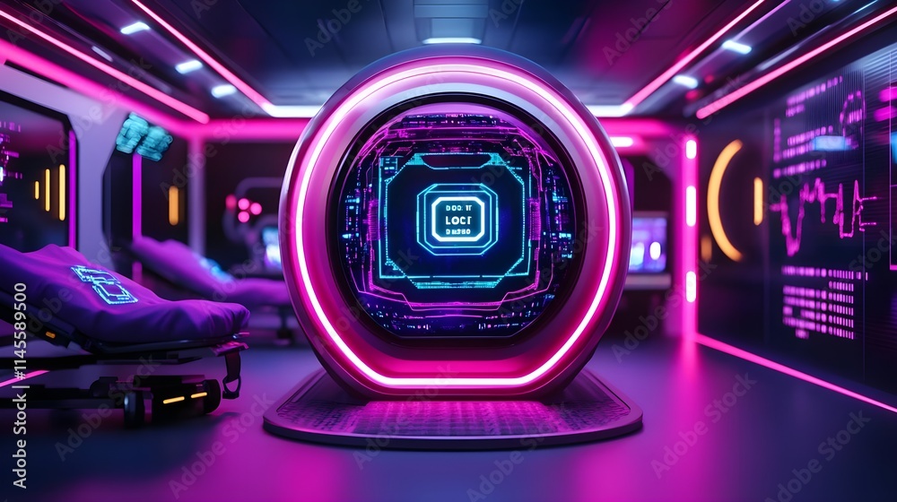cyberpunk medical pod, neon lights, future tech - cyberpunk aesthetic cyberpunk medical pod, neon lights, future tech - cyberpunk aesthetic