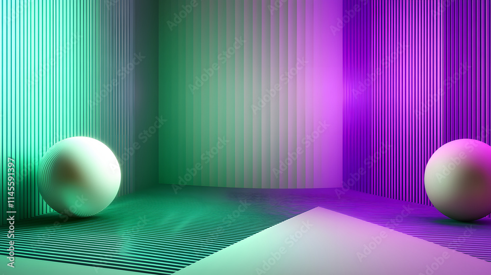3d rendering of Green and purple abstract geometric background. Scene for advertising, technology, showcase, banner, game, sport, cosmetic, business, metaverse. Sci-Fi Illustration. Product display
3d rendering of Green and purple abstract geometric background. Scene for advertising, technology, showcase, banner, game, sport, cosmetic, business, metaverse. Sci-Fi Illustration. Product display