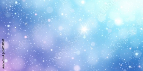 Delicate snowflakes fall gently against a captivating blend of blue and purple tones, creating a dreamy, wintry backdrop filled with shimmering light