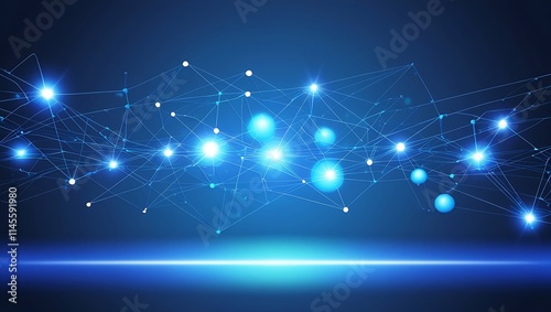 Abstract Network Connections with Glowing Nodes on Blue Background