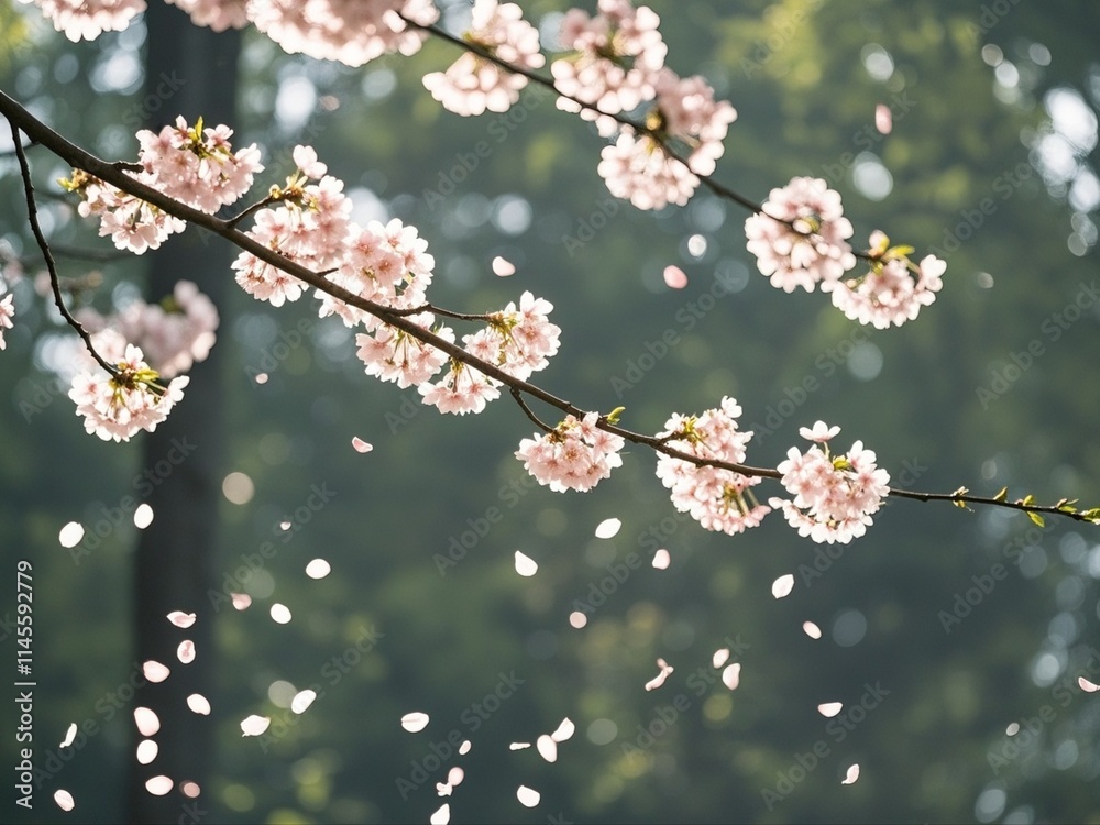 Cherry Blossoms and Falling petals in the sky white sakura in Spring,selective focus,seasonal change Cherry Blossoms and Falling petals in the sky white sakura in Spring,selective focus,seasonal change