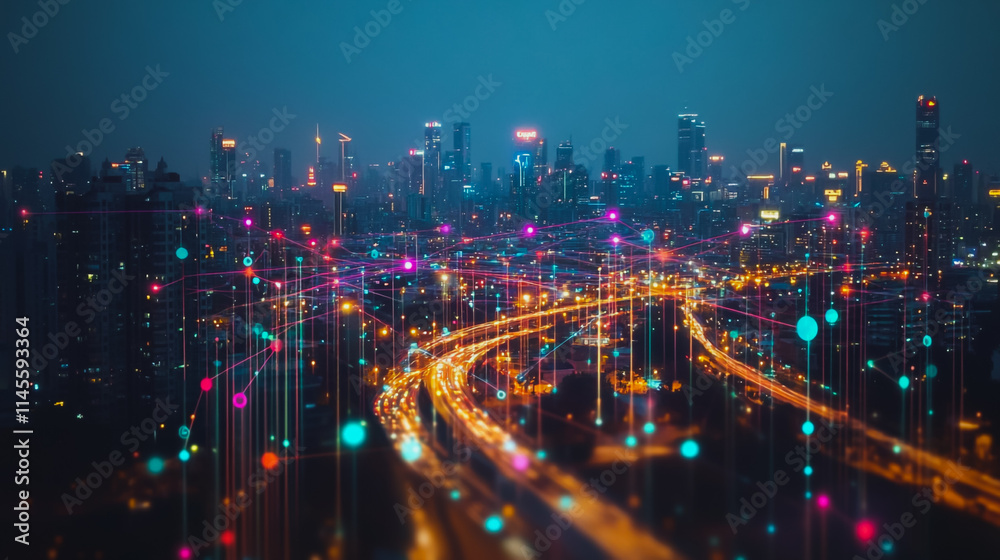 Smart digital city with connection cyber security network reciprocity over the cityscape . future smart wireless digital city and social media networking systems that connects people within the city Smart digital city with connection cyber security network reciprocity over the cityscape . future smart wireless digital city and social media networking systems that connects people within the city