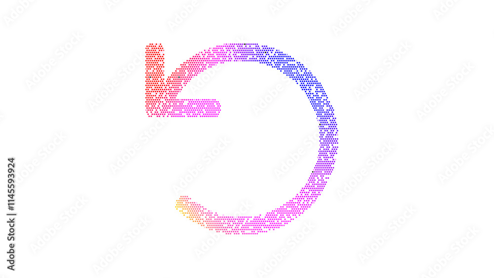 Icon undo is made up of LED square shapes. There are bright diodes and there are black dead diodes Icon undo is made up of LED square shapes. There are bright diodes and there are black dead diodes