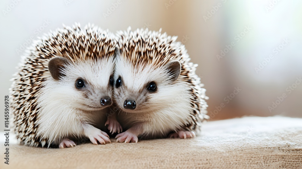 Obraz premium Two Adorable Baby Hedgehogs Huddled Together
