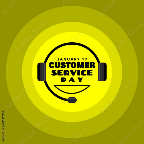 Customer Service Day to celebrate on January 17th. Illustration of an operator's headset with bold text on yellow background.