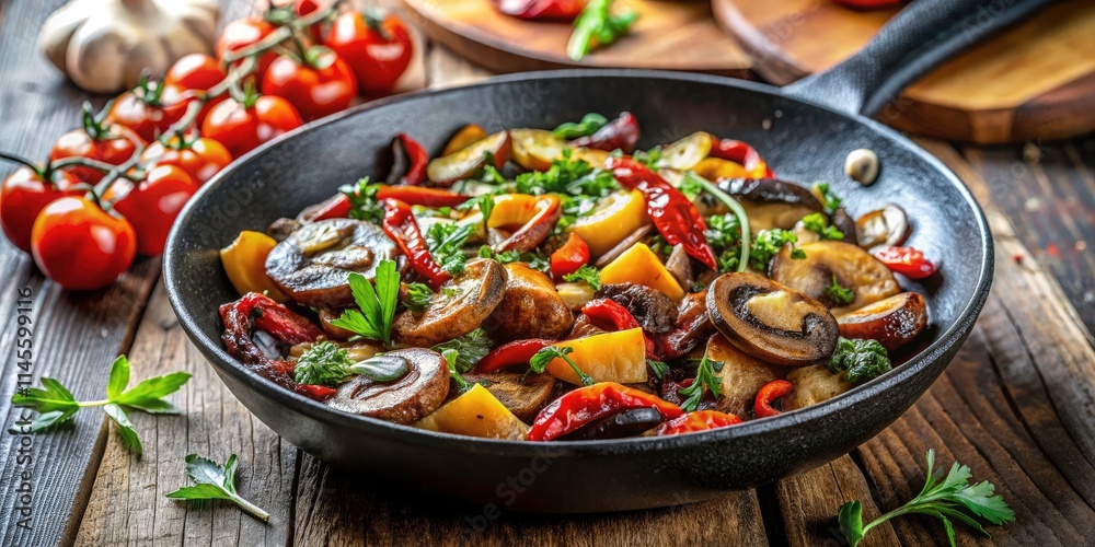 Minimalist Fried Vegetables: Mushrooms, Sun-Dried Tomatoes, Herb Seasoning - Simple Recipe