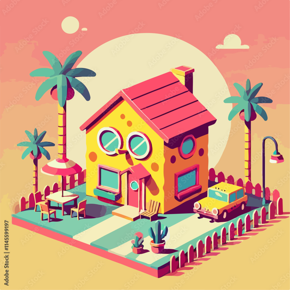 Obraz premium house on the beach illustration