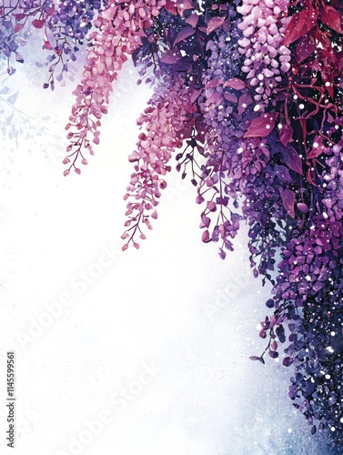 Elegant and Vibrant Floral Frame Border featuring a Beautiful Blend of Purple and Pink Blossoms for Holiday and Spring Designs
