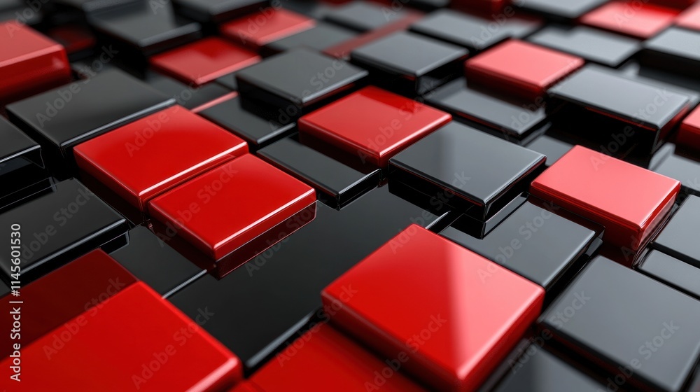 Abstract Red and Black Cubes: A 3D Glossy Pattern Abstract Red and Black Cubes: A 3D Glossy Pattern