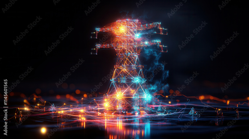 Fototapeta premium High tech energy grid glowing with interconnected lines and nodes
