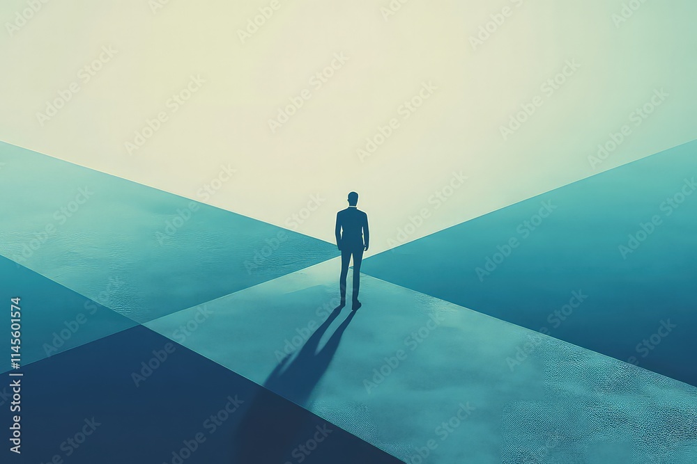 A conceptual image of a businessman standing at a crossroad with two paths, one symbolizing high risk and the other low risk, representing decision-making in risk management. A conceptual image of a businessman standing at a crossroad with two paths, one symbolizing high risk and the other low risk, representing decision-making in risk management.