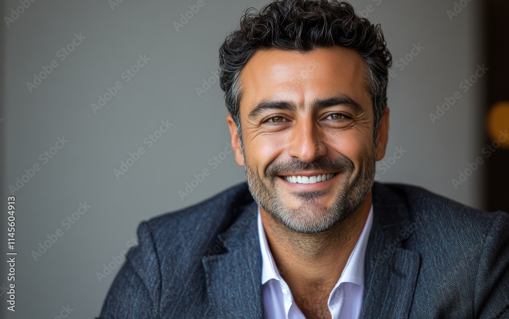Confident businessman with a suit and a smile in a office background, He looking at the camera Confident businessman with a suit and a smile in a office background, He looking at the camera