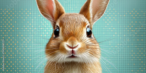 Cute Rabbit Illustration with Blue Background and Sparkles

 