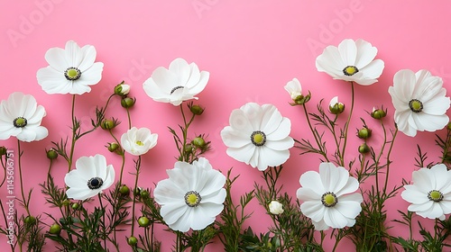 Photo of a border made from white cosmos flowers