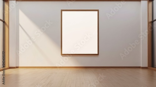 Empty Minimalist Room with Large Blank Frame and Sunlight
