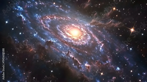 Galactic spiral formation outer space astronomy image cosmic environment wide-angle view celestial concept