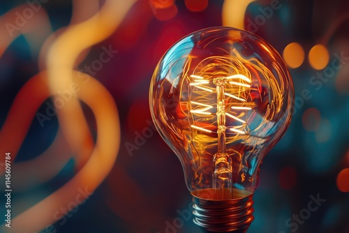 A bright light bulb with a radiant glow, accompanied by flowing lines and abstract shapes, symbolizing how a simple good idea can lead to endless possibilities.