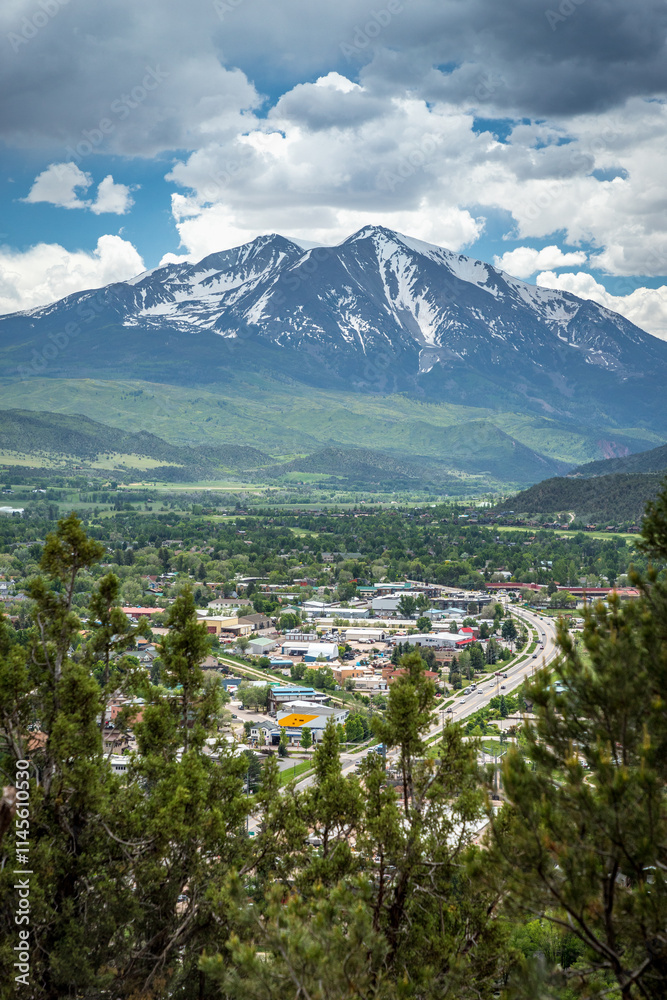 Scenic view of Carbondale surrounded by mountains