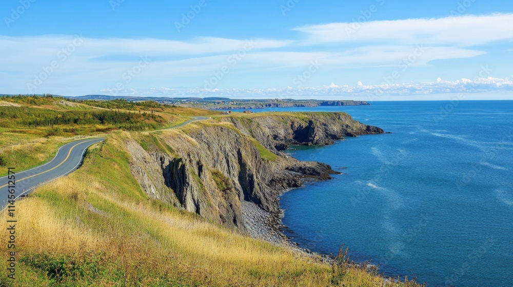 Scenic Coastline with Jagged Cliffs and Blue Ocean Under Cloudy Sky Scenic Coastline with Jagged Cliffs and Blue Ocean Under Cloudy Sky