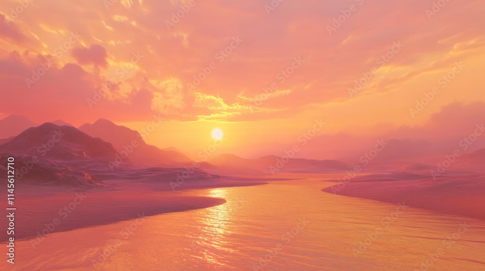 Scenic Desert View with Soft Patterns at Sunset Over Calm Waters Scenic Desert View with Soft Patterns at Sunset Over Calm Waters