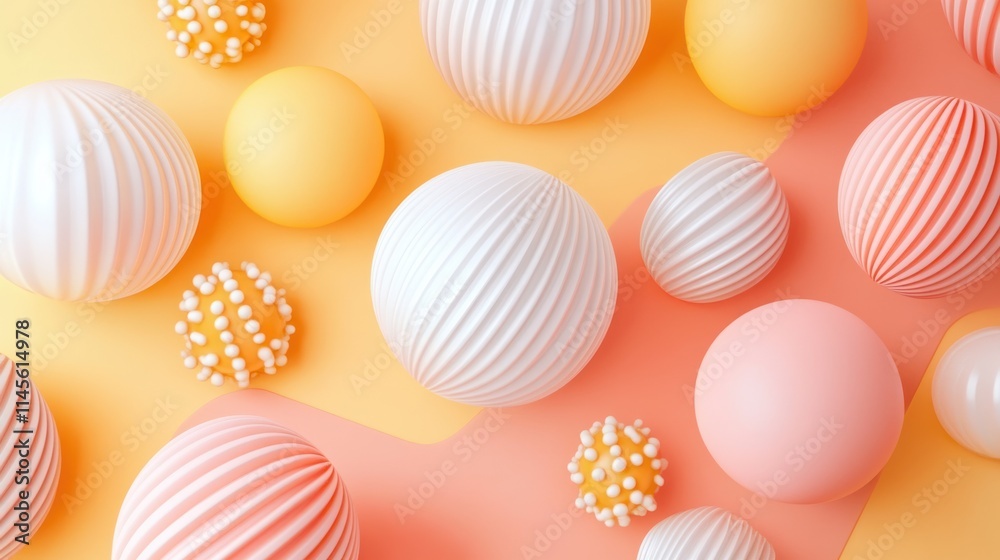 Fototapeta premium Pastel Spheres Abstract Background: A Whimsical Composition of Soft Colors and Textured Shapes