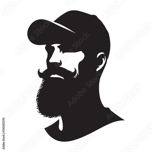 Bearded Man in Cap Silhouette Vector Illustration