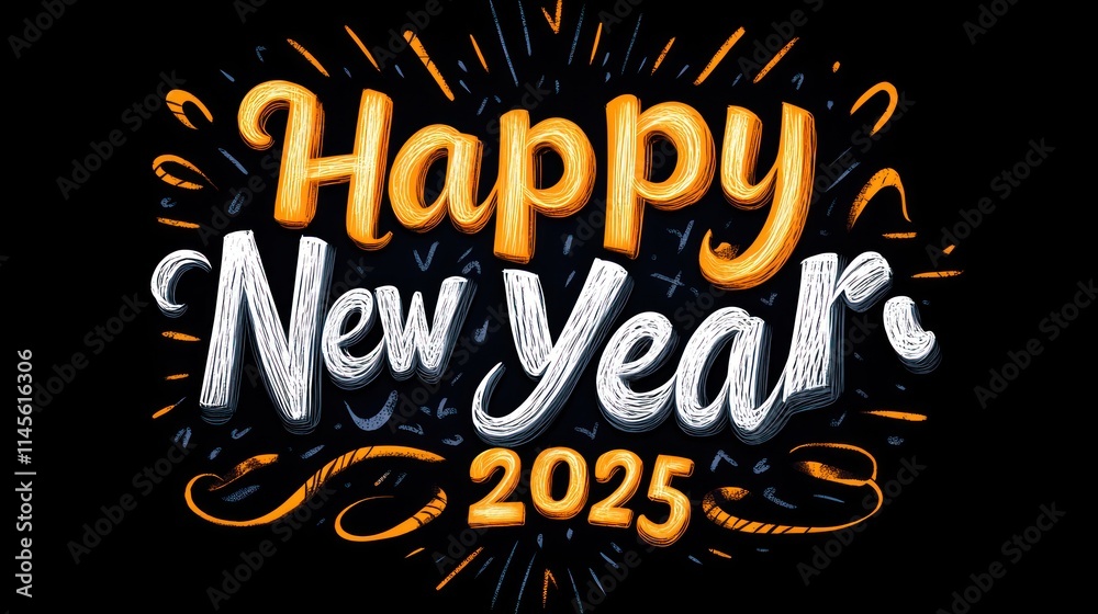 Fototapeta premium Happy New Year 2025 greeting on black. (11)