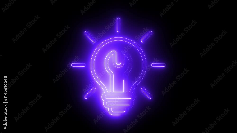 Bulb hardware icon animation by purple color neon on black background. Bulb hardware icon animation by purple color neon on black background.