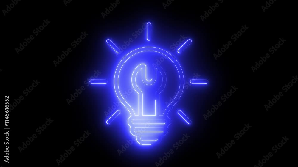 Bulb hardware icon animation by blue color neon on black background. Bulb hardware icon animation by blue color neon on black background.