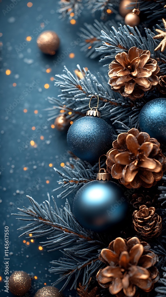 Frosted pinecones adding charm to blue holiday festive arrangement high resolution hd background Frosted pinecones adding charm to blue holiday festive arrangement high resolution hd background