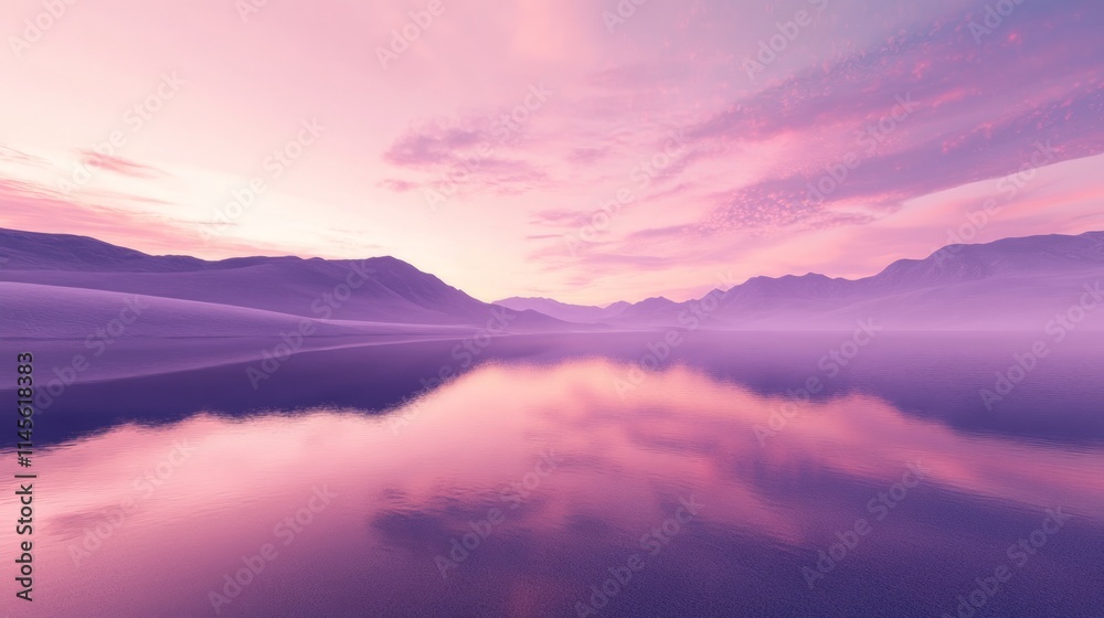 Fototapeta premium Serene Desert Landscape at Dusk with Soft Pink Hues and Reflections