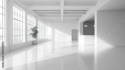 Sunlit Minimalist White Interior Design: A Modern, Spacious Loft Space