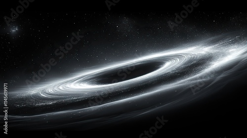A black hole bends space and stars, a dark background for adventure and exploration, a wallpaper design depicting time travel and the mysteries of the universe.