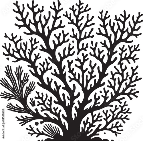 Underwater Sea coral silhouette vector illustration isolated on a white background