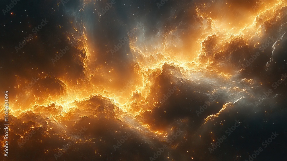 Naklejka premium A black hole distorts space and stars, a dark universe background for adventure and exploration, a wallpaper design showcasing the power and mystery of the cosmos.