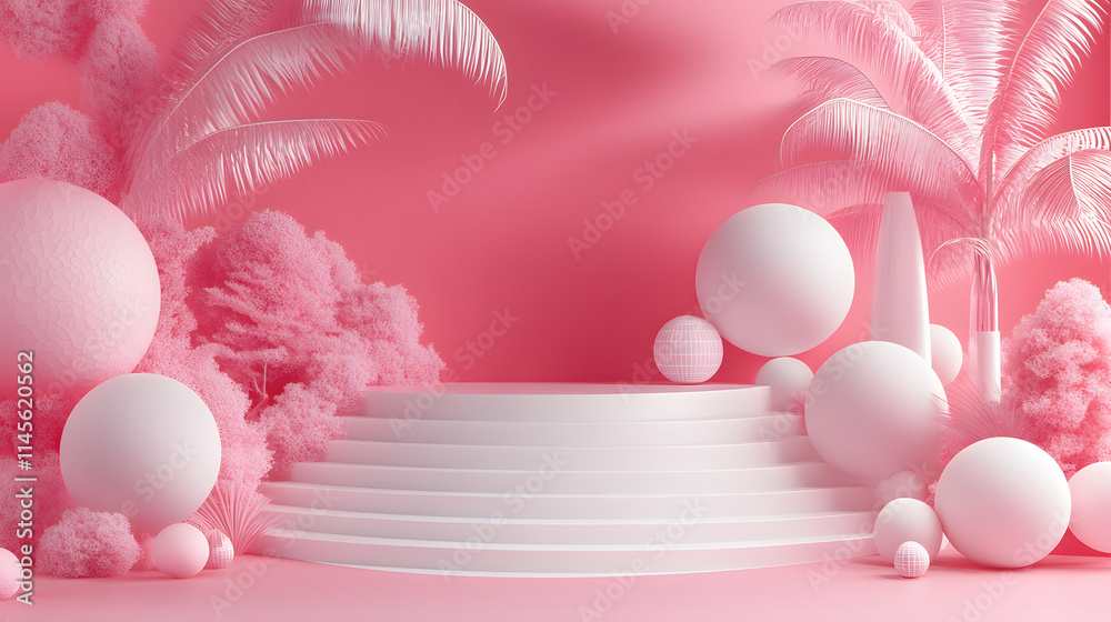3d rendering of Pink and white abstract geometric background. Scene for advertising, technology, showcase, banner, game, sport, cosmetic, business, metaverse. Sci-Fi Illustration. Product display 3d rendering of Pink and white abstract geometric background. Scene for advertising, technology, showcase, banner, game, sport, cosmetic, business, metaverse. Sci-Fi Illustration. Product display