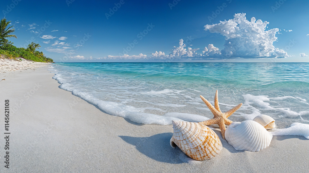 Seashells by the Shoreline: Idyllic Beach Scene for Banners and Website Headers Seashells by the Shoreline: Idyllic Beach Scene for Banners and Website Headers