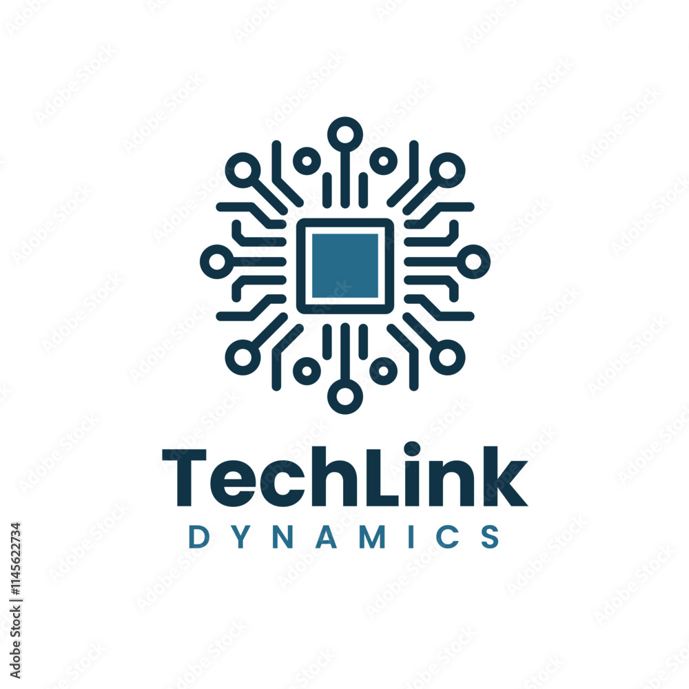 Circuit Board with Microchip in Blue and Gray Logo Design Circuit Board with Microchip in Blue and Gray Logo Design