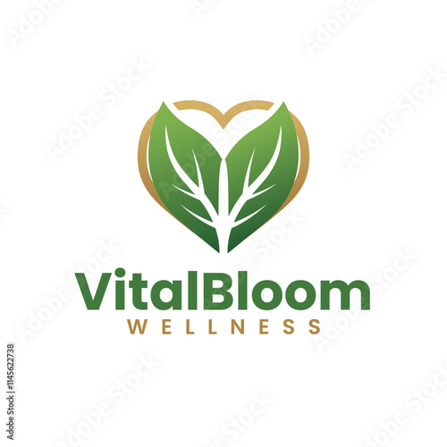 Leaf Forming Heart Shape in Green and Gold Logo Design