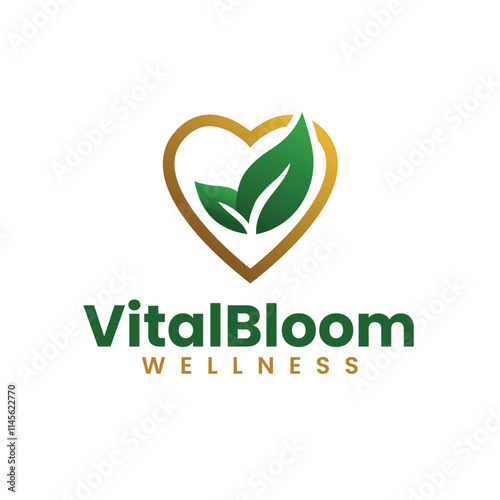 Leaf Forming Heart Shape in Green and Gold Logo Design