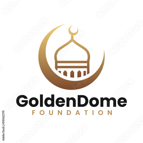 Mosque Dome with Crescent Moon in Gold and White Logo Design