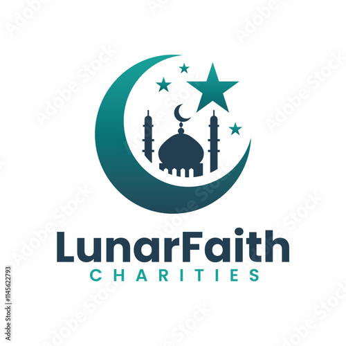 Crescent Moon and Star with Mosque Dome Logo Design