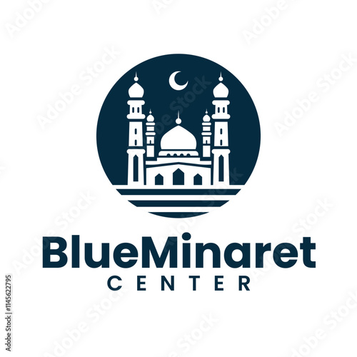 Mosque Silhouette with Minarets in Blue and White Logo Design