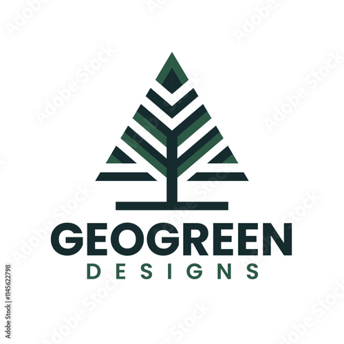 Geometric Tree in Dark Green and Gray Logo Design
